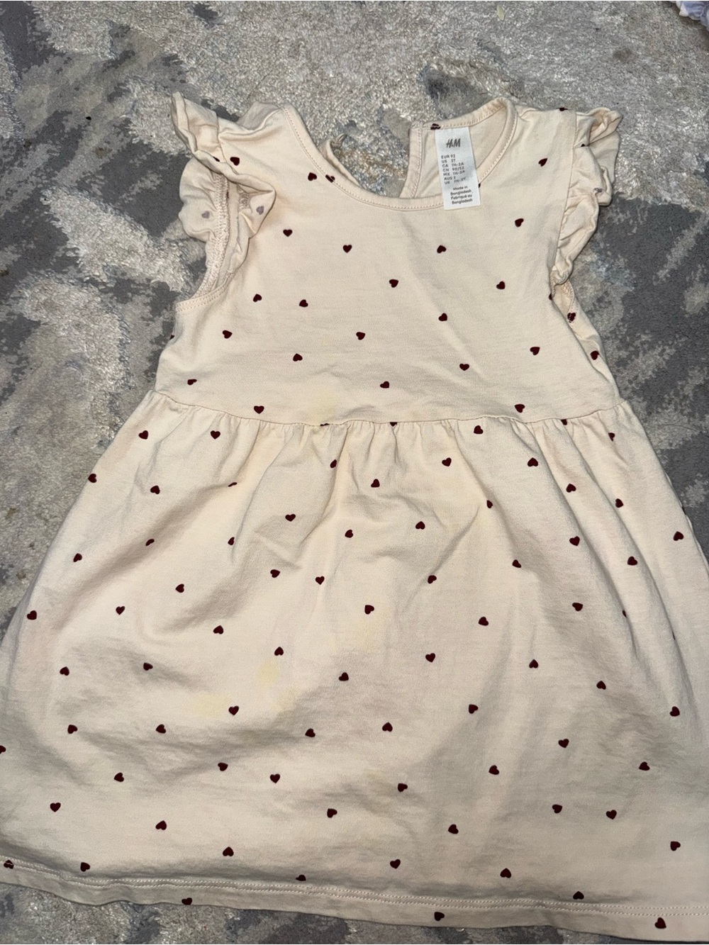 H&M Cream Dress with Burgundy Heart Print - Girls